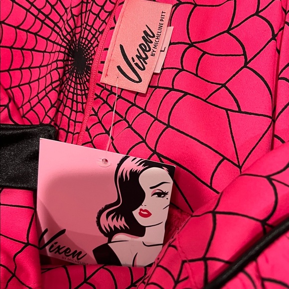 Vixen by Micheline Pitt 1950s Swing Sundress Hot Pink Spider Web Print - L NWT!! - Picture 5 of 7